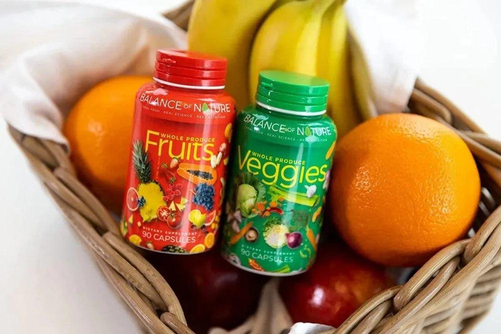 Balance of Nature Fruits & Veggies Whole Food Supplement – 90 Fruit + 90 Veggie Capsules – 180 Total