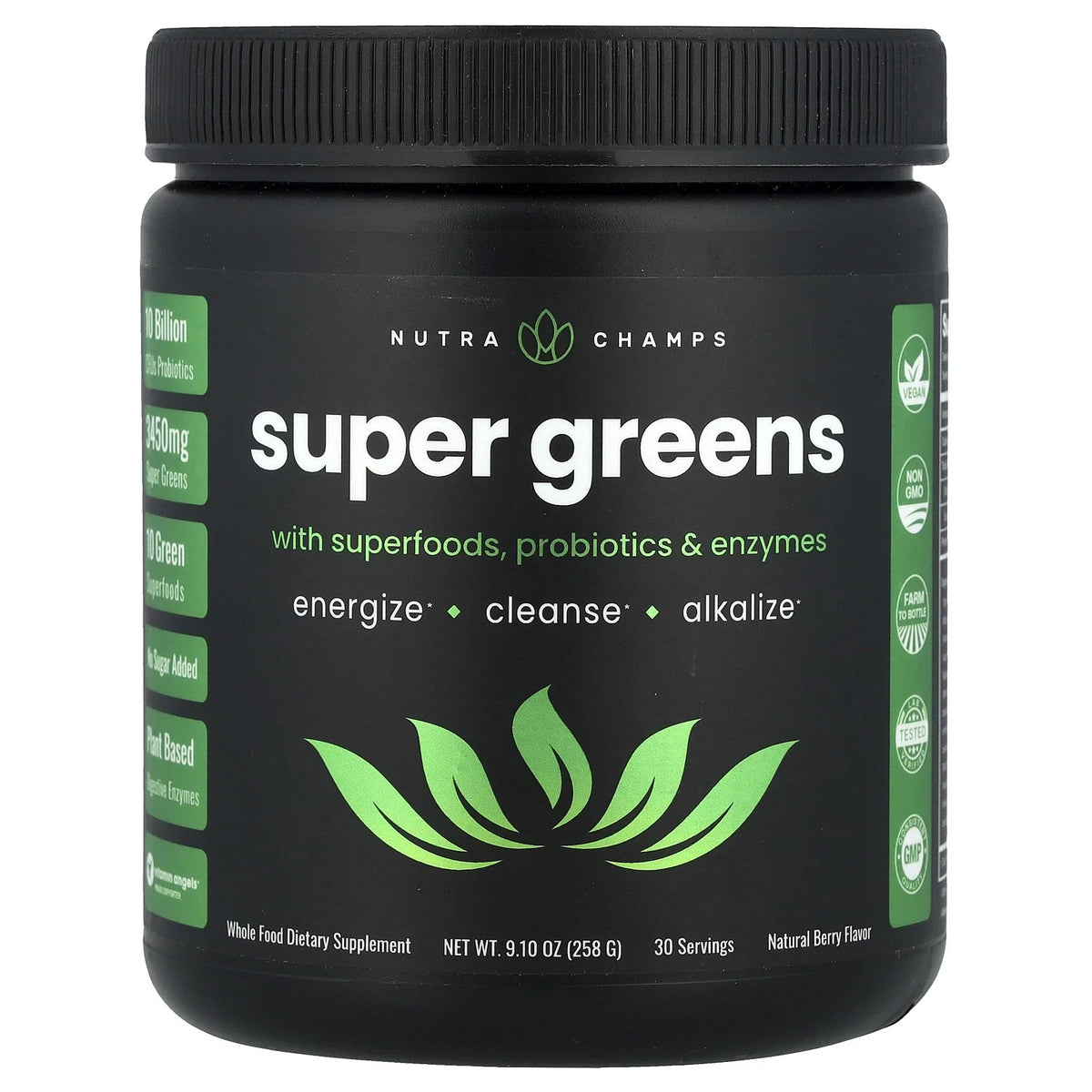 Super Greens with Superfoods, Probiotics & Enzymes Natural Berry 9.10 oz / 258g