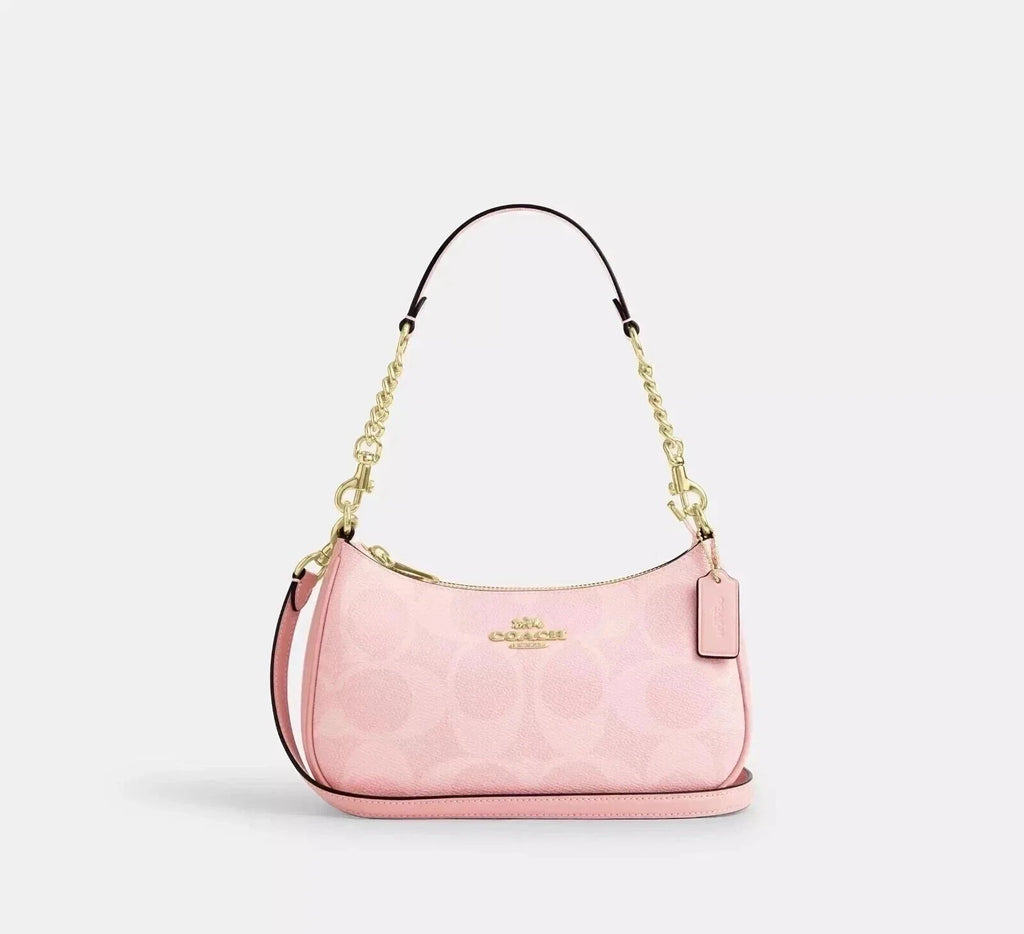 COACH Teri Shoulder Bag Signature Canvas Gold/Powder Pink CAL51 New
